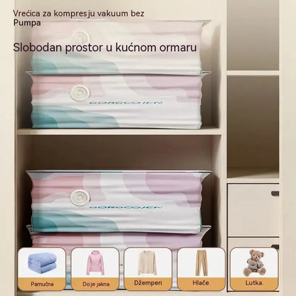 🧳 Paket od 5 [Kupite 3, dobijte 2 GRATIS] Vakuumske vrećice za pohranu odjeće, bez pumpe, velike kockaste vrećice za uštedu prostora pri organiziranju ormara, putovanjima i selidbama