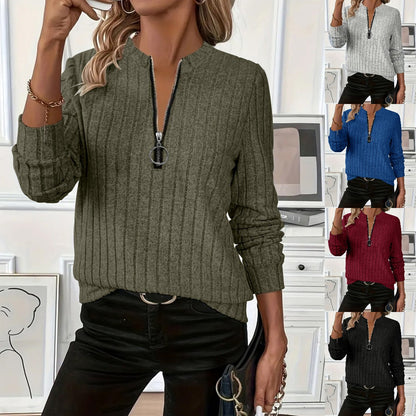 😍💥 Nový módny jednoduchý pletený sveter s dlhými rukávmi a zipsom z roku 2025