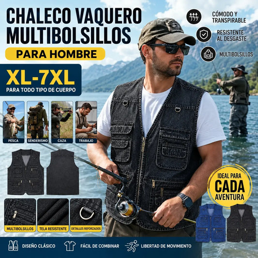 【XL-7XL】Chaleco vaquero multibolsillos para hombre – cómodo, resistente y práctico