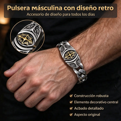 【50% de descuento】✨【Fabricado en plata pura】🔥Pulsera vintage para hombre con diseño de la suerte, estilo punk urbano, fabricada a mano para un look único