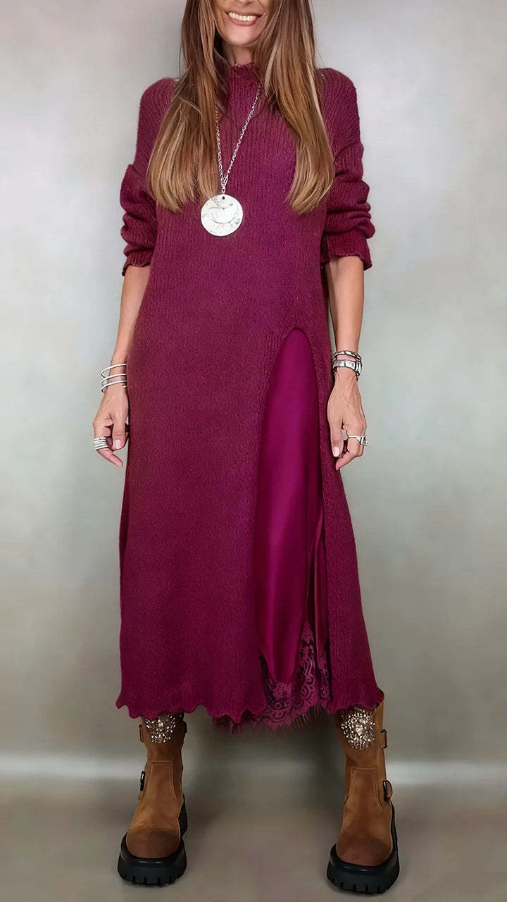 【XS-3XL】👗Nuevo conjunto de encaje, diseño con aberturas, estilo suéter, conjunto de dos piezas vestido-suéter con tirantes y abertura