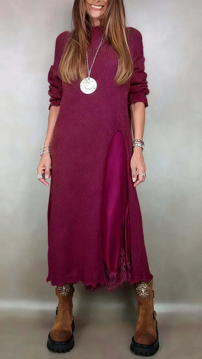 【XS-3XL】👗Nuevo conjunto de encaje, diseño con aberturas, estilo suéter, conjunto de dos piezas vestido-suéter con tirantes y abertura