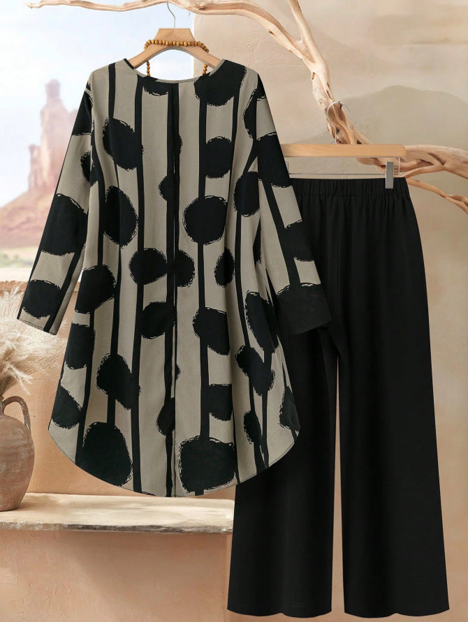 ⏳ Oferta por tiempo limitado ⏰【50-120 kg】👚 Conjunto informal de mujer con estampado de lunares, corte holgado.
