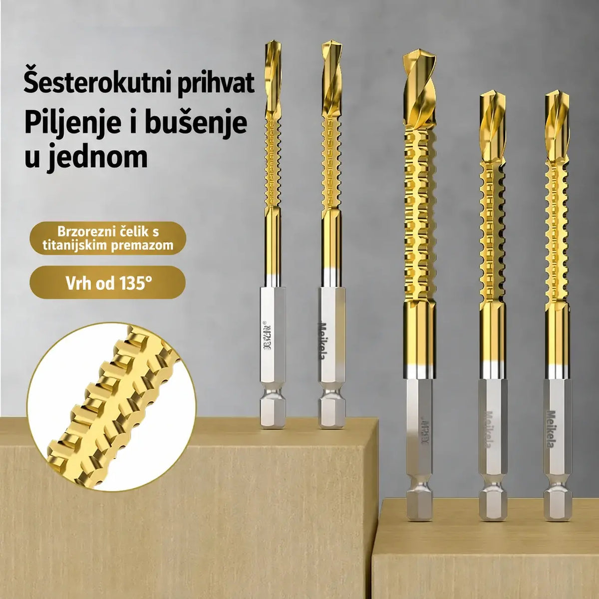 🛠️🔧 (6 komada) Spiralna svrdla od brzoreznog čelika s titanijskim premazom 2 u 1 – šesterokutni prihvat, pogodna za bušenje i izradu utora u drvu i metalu 🔩