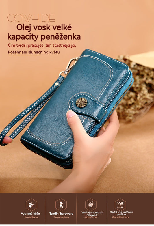 【🔥Horké prodeje】Nová ručně vyrobená mobilní peněženka z pravé kůže pro ženy