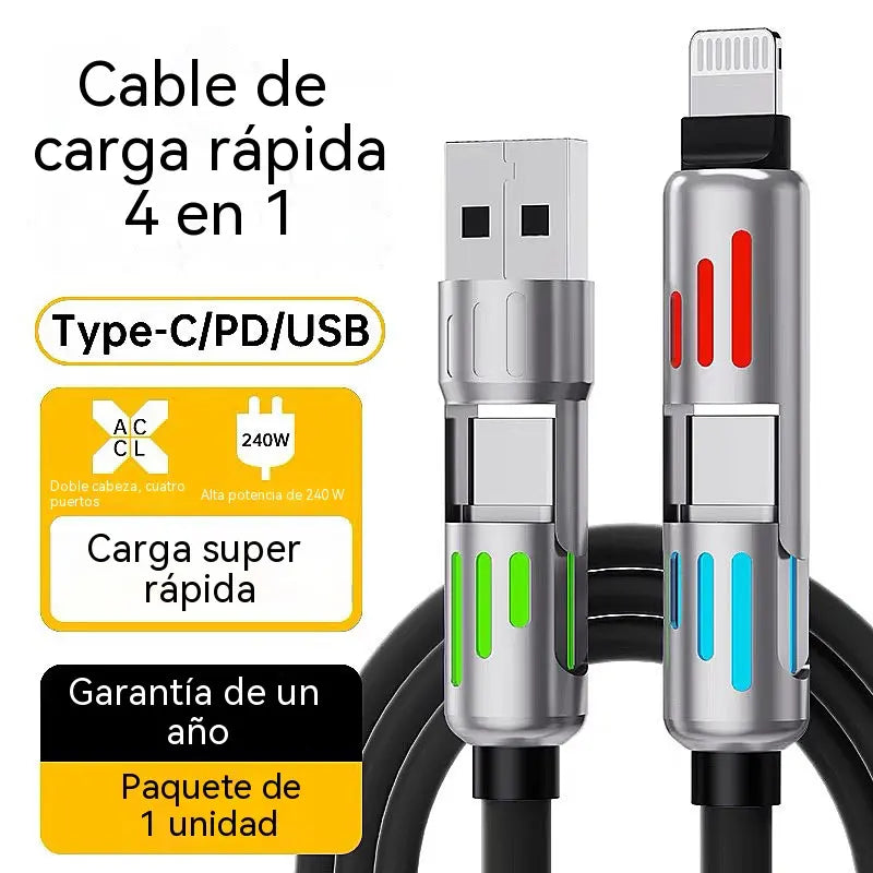 🌈¡Un solo cable, mayor comodidad! Cargador multifuncional con iluminación RGB