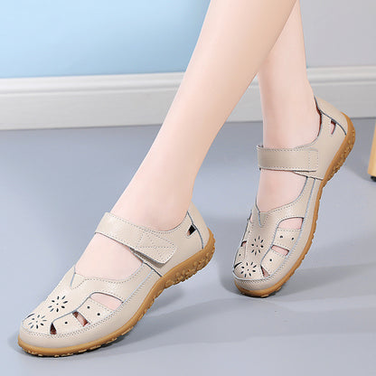 👡【Tallas 36-42】Sandalias planas ortopédicas elegantes y cómodas para mujer, hechas de cuero genuino suave, cómodas y transpirables.