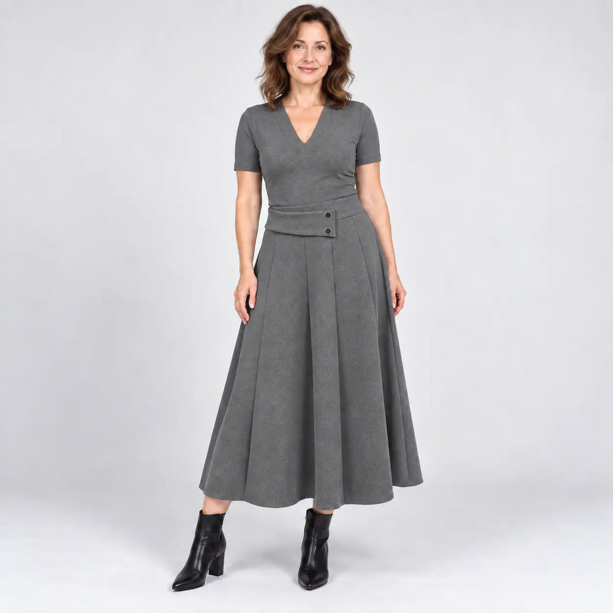 👗🎀【S-4XL】Falda midi de cintura alta con cintura asimétrica y dos botones