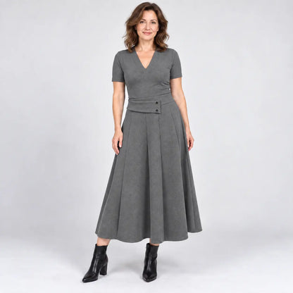 👗🎀【S-4XL】Falda midi de cintura alta con cintura asimétrica y dos botones