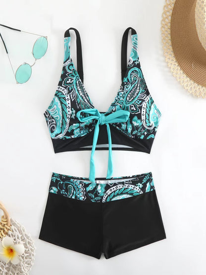 🏊‍👙【Kúp 1 a 1 dostaneš zadarmo】【S-5XL】🌴 Letné nové elegantné veľké plavky s potlačou, rýchloschnúce dvojdielne plavky