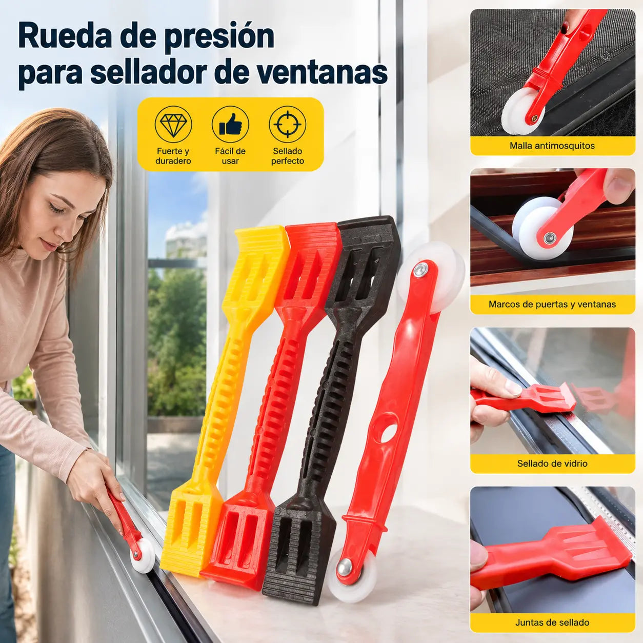 🔥[1 juego de 4 piezas] Juego de herramientas con rodillo de presión para instalar burletes y mosquiteras en puertas y ventanas