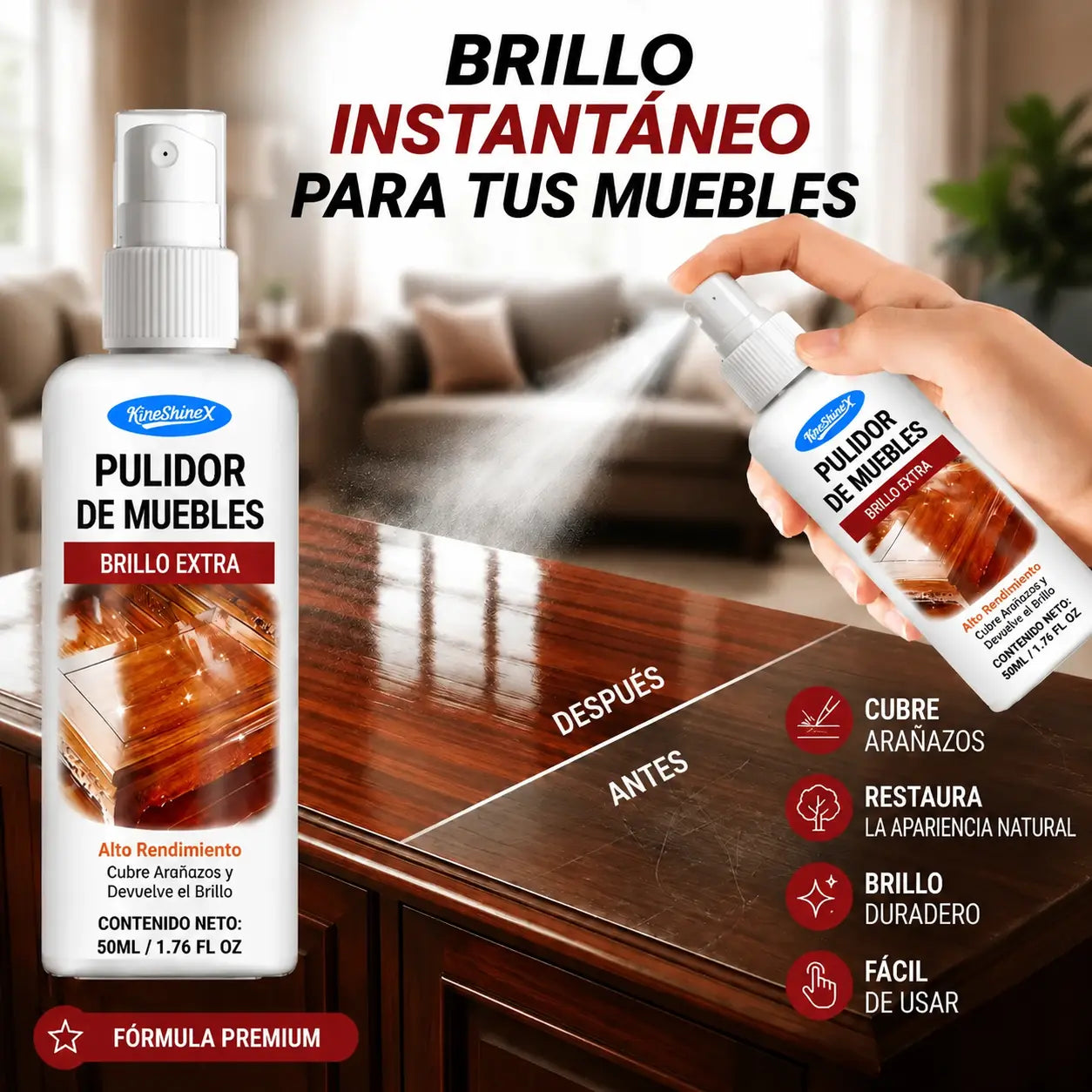 【Compra 1 y llévate 1 gratis】🪑 ✨ El abrillantador de muebles de alto brillo renueva la madera y el vinilo en segundos.