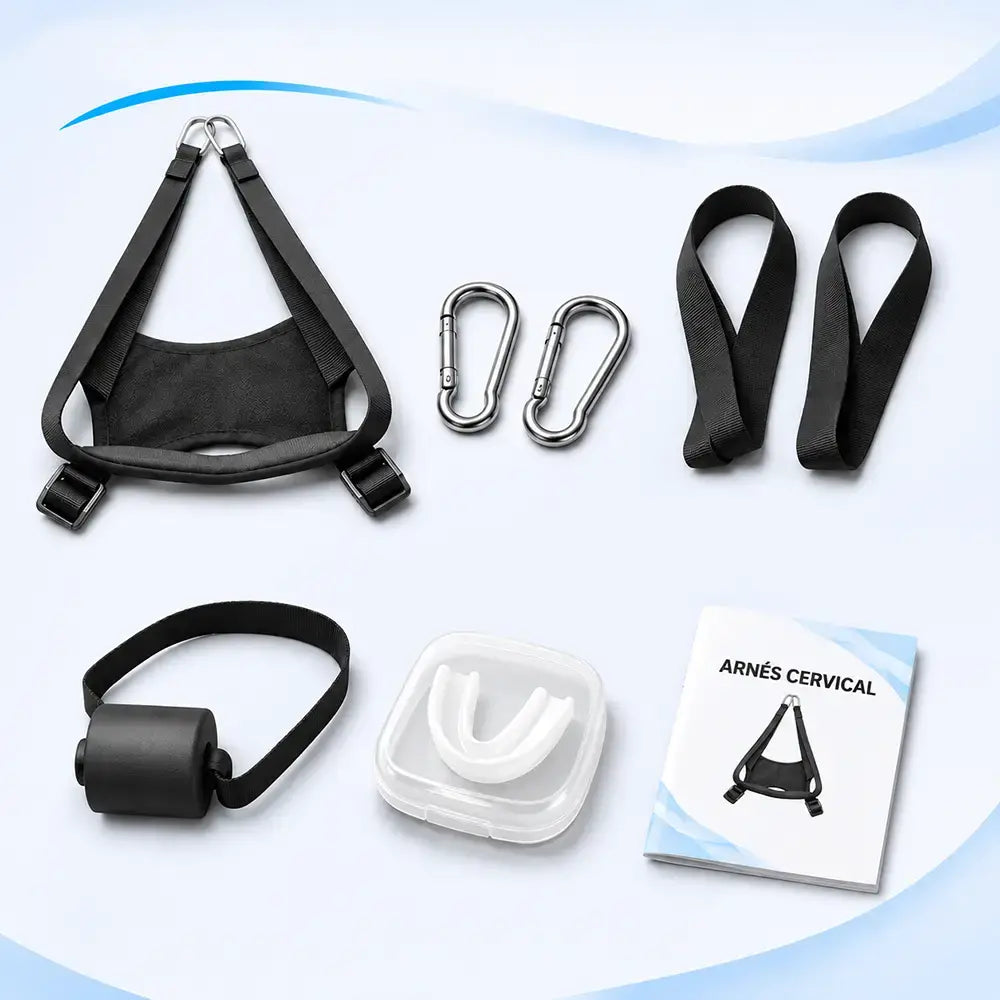 💆 Arnés de tracción cervical para colocar en la puerta ⚡ · Dispositivo para la relajación y el estiramiento cervical · ¡Set completo de 7 piezas 🌟!