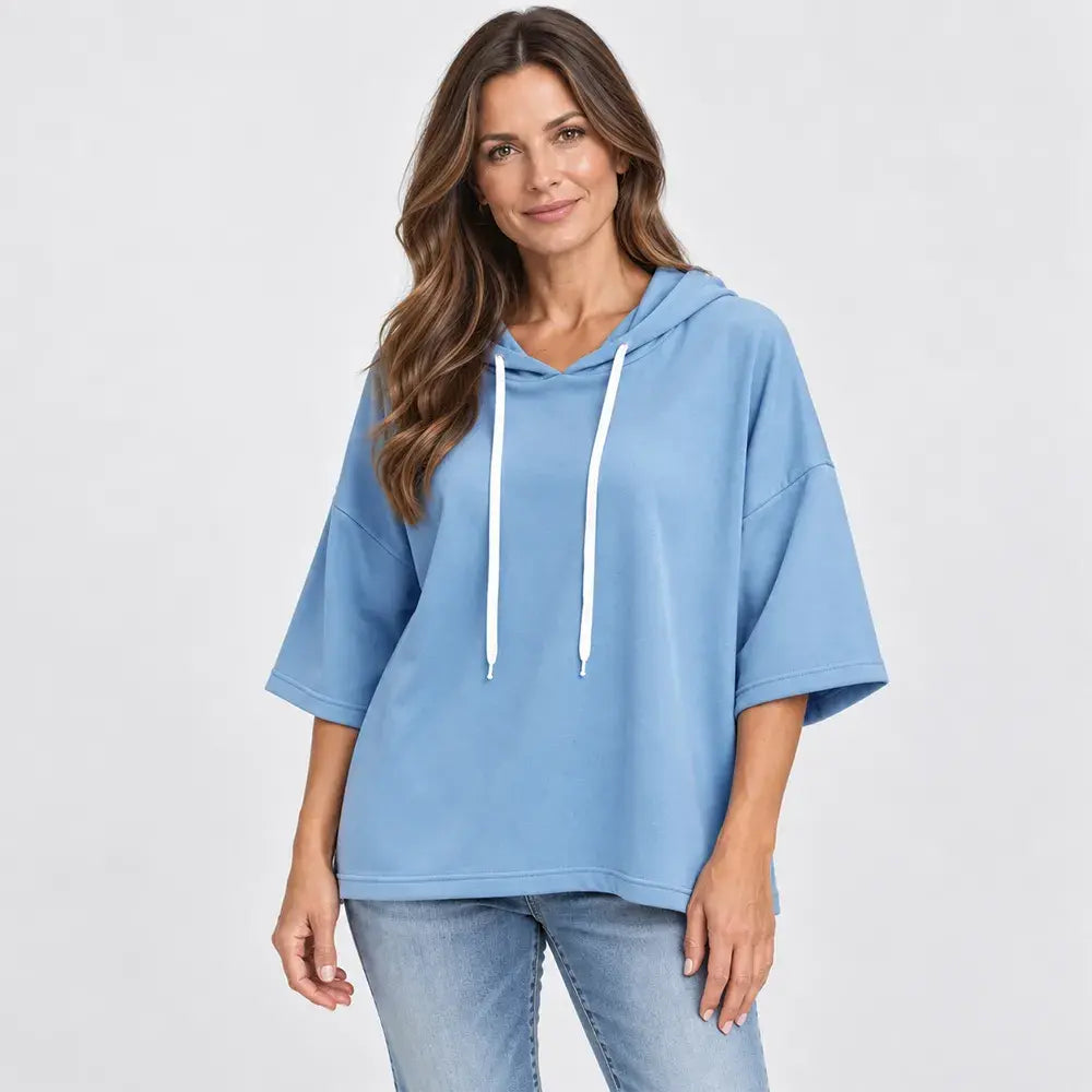 ✨【S-5XL】Nueva sudadera casual de mujer para otoño/invierno, color liso, con capucha y manga 3/4 (modelo 2026)