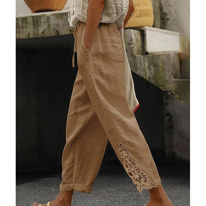 💯Pantalones de mujer con detalle de encaje y cordón ajustable.