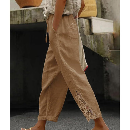 💯Pantalones de mujer con detalle de encaje y cordón ajustable.