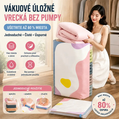 🧳【5-dielna sada】💨 Veľké, stlačiteľné vákuové úložné vrecko: nevyžaduje pumpičku, je nepriepustné a ideálne na úsporu miesta v kufri a doma ✈️