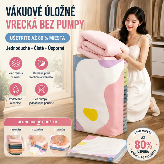 🧳【5-dielna sada】💨 Veľké, stlačiteľné vákuové úložné vrecko: nevyžaduje pumpičku, je nepriepustné a ideálne na úsporu miesta v kufri a doma ✈️