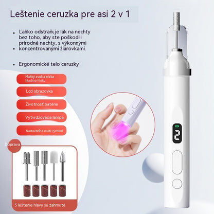 💅Elektrický pilník na nechty 2 v 1 s LED lampou (sušiaca lampa + 5 leštiacich hlavíc)