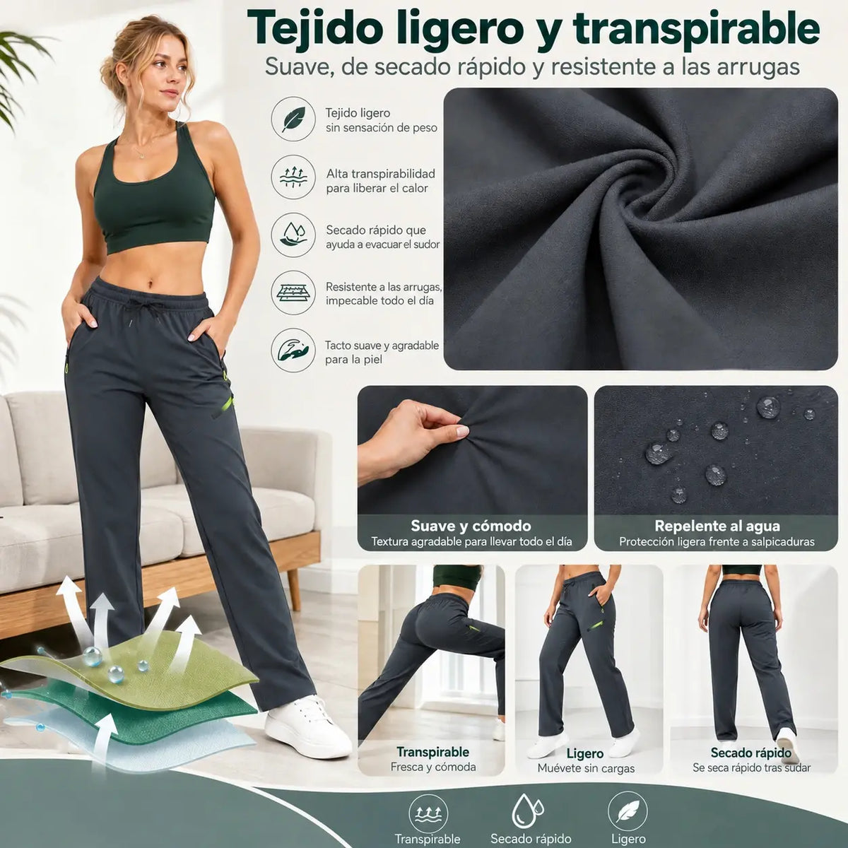 ⏳ 🔥 Pantalones cargo de mujer de pernera recta, con cintura elástica y 6 bolsillos, ideales para el trabajo, los viajes y el día a día 👖✨
