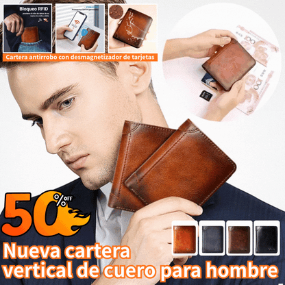 ✨ Cartera de cuero genuino para hombre con protección RFID, compacta y elegante