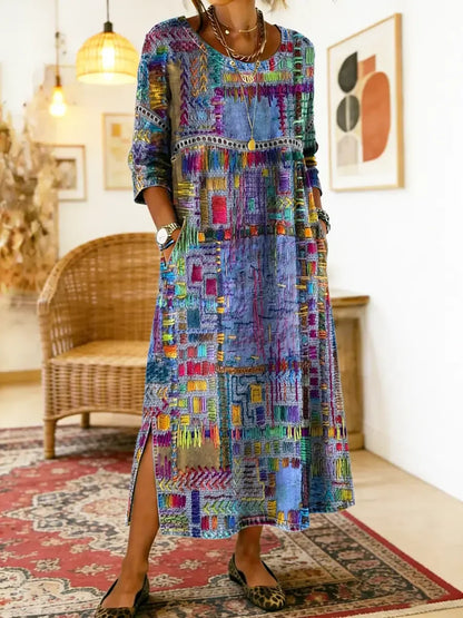 ✨ Posledný deň so zľavou 50%!【S-5XL】Retro letné šaty s okrúhlym výstrihom a potlačou – ľahké, vzdušné, zoštíhľujúce a ľahko sa upravujú.