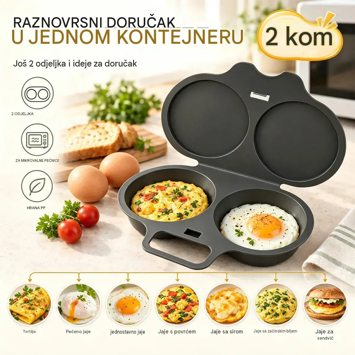 🎁2 komada 22€💥Pošator za jaja u mikrovalnoj pećnici – dvostruka šupljina, neprianjajući premaz i jednostavno čišćenje.🏠