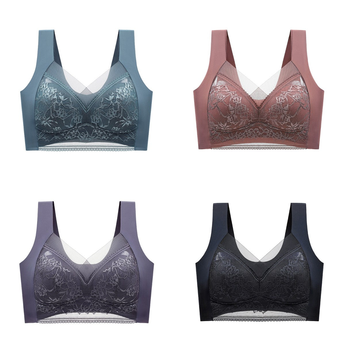 🔥Último día 45% de descuento【4 piezas】👙【40-110 kg】Sujetador de encaje sin costuras, cómodo y de alta calidad