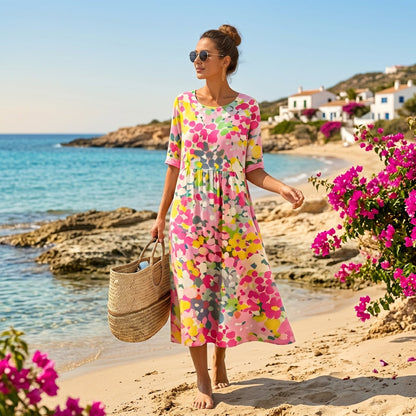Elena | Vestido midi floral suelto y ligero