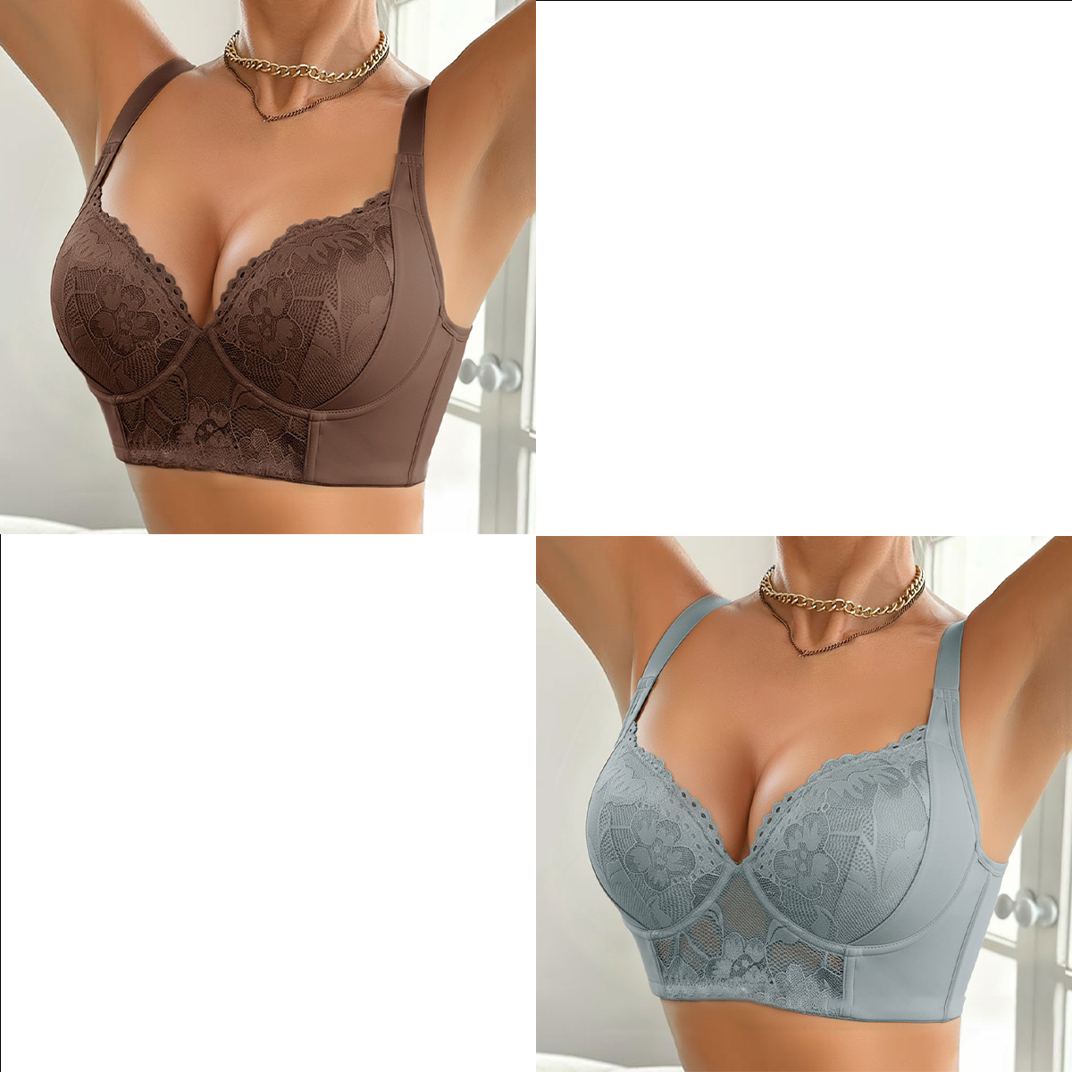 💃【Conjunto de 2 piezas】Oferta por tiempo limitado-39% OFF✨Sujetador con aros anchos y copa fina bordada de talla grande