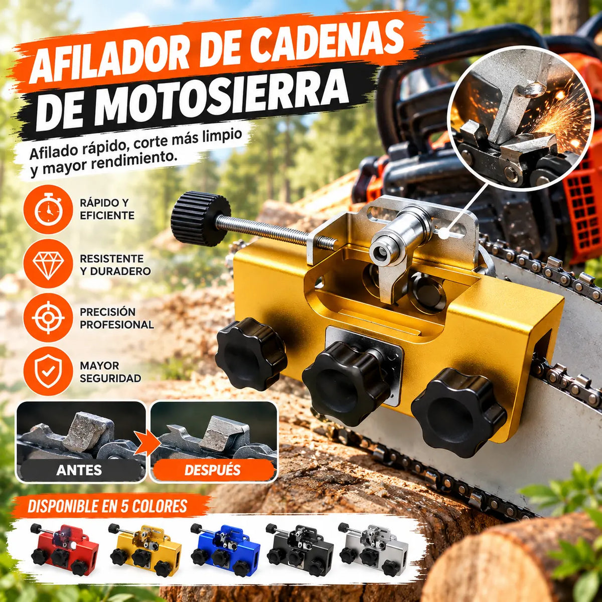 Afilador Profesional de Cadena para Motosierra｜Afilado Rápido y Preciso, Compatible con la Mayoría de Motosierras⚙️