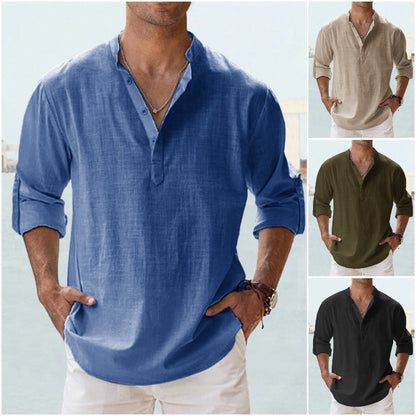 🤩【S-5XL】Pánske neformálne tričko s dlhým rukávom z bavlny a ľanu 3705660