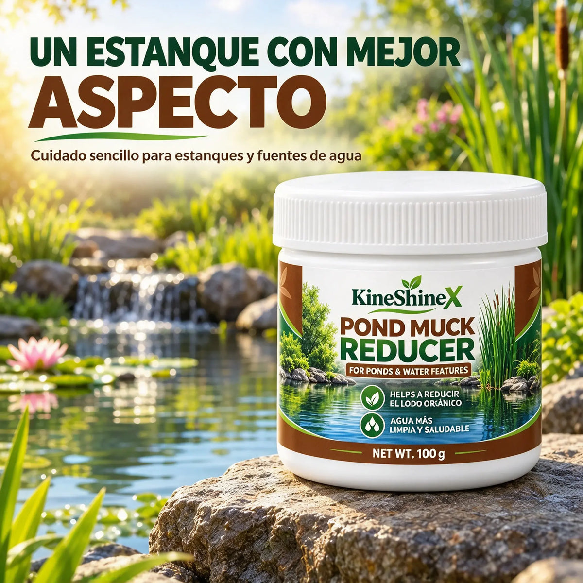 Polvo para clarificar el agua de estanques de jardín y piscinas.