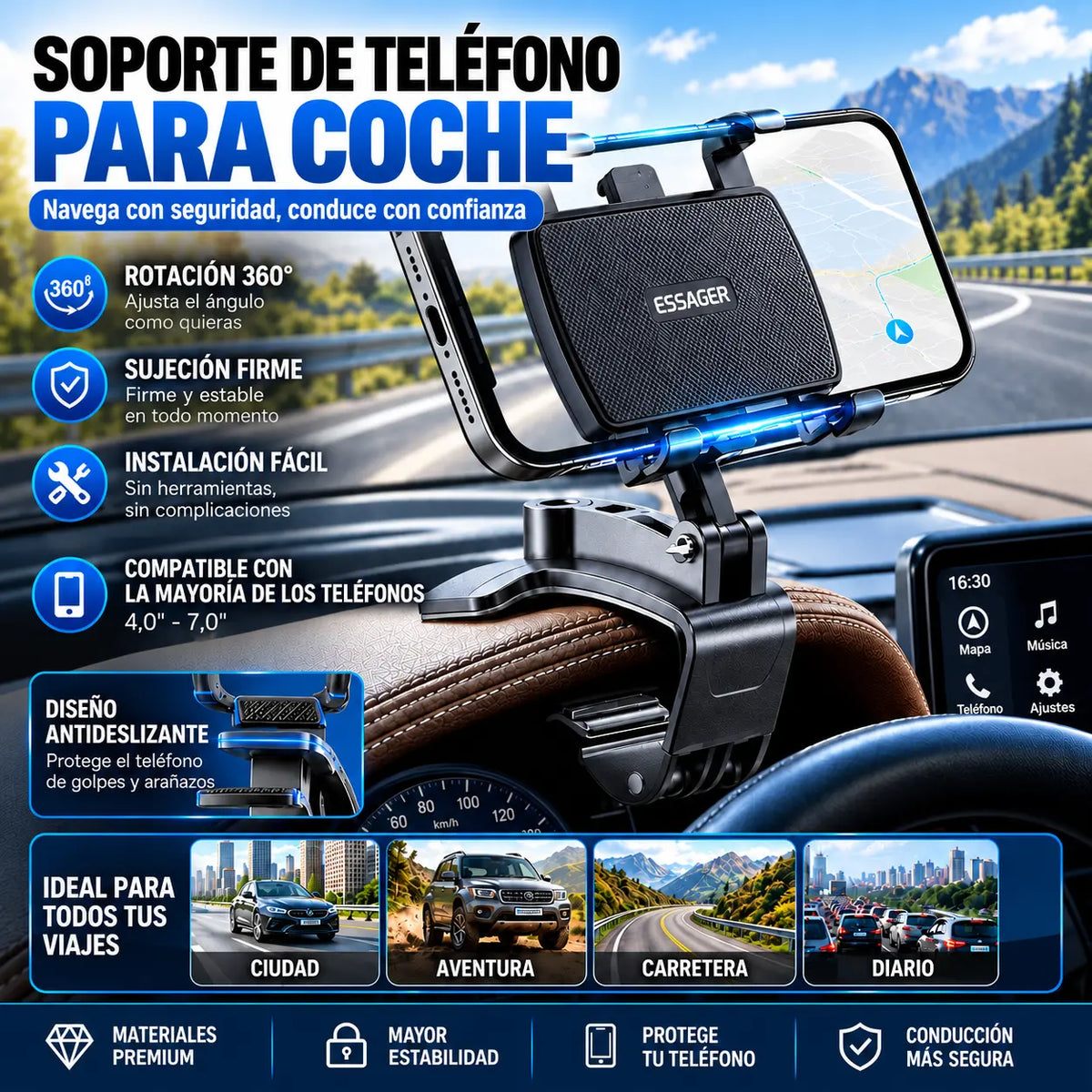 【Compre uno y llévese otro gratis】Soporte para teléfono móvil giratorio de 360° para coche