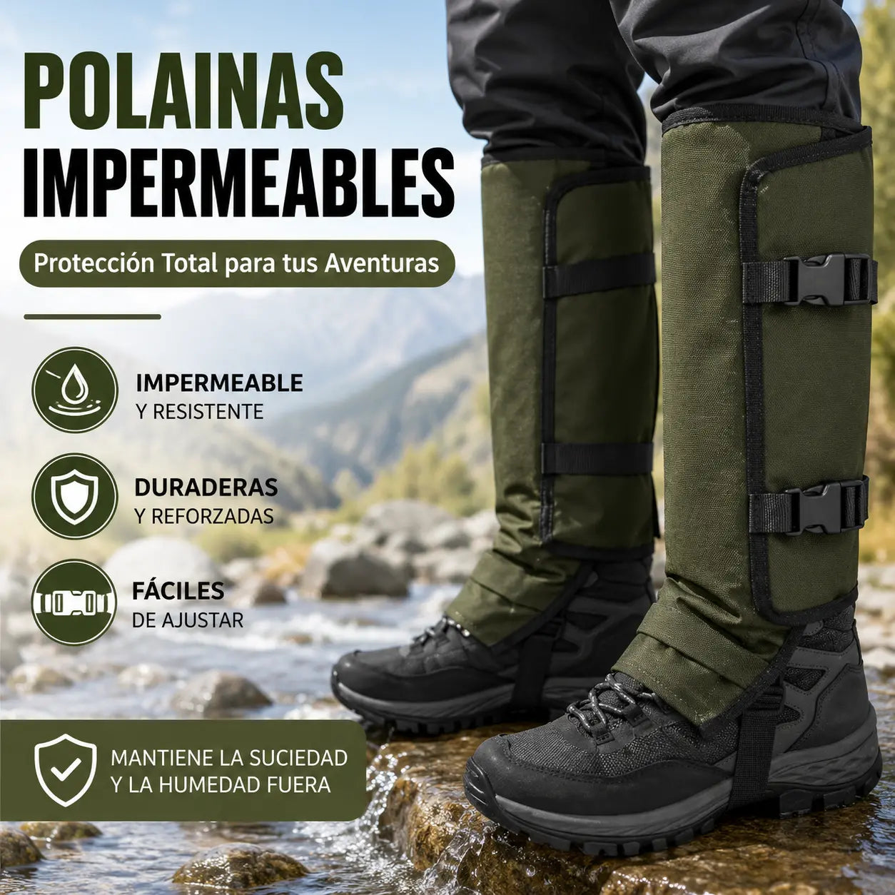📢📢 ¡50% DE DESCUENTO!🚶‍♂️Polainas unisex ajustables para exteriores, a prueba de serpientes, hechas de tela duradera y resistente a la abrasión, adecuadas para la caza y el senderismo.