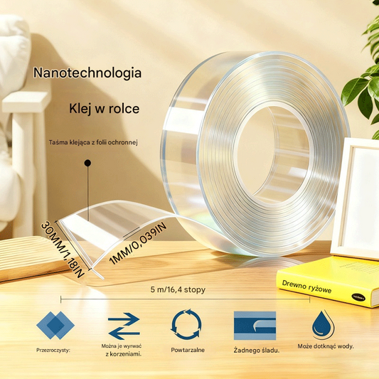💧 【2 rolki】Nanoklejka dwustronna, wysoka przyczepność, przezroczysta taśma akrylowa, wodoodporna, odporna na kurz