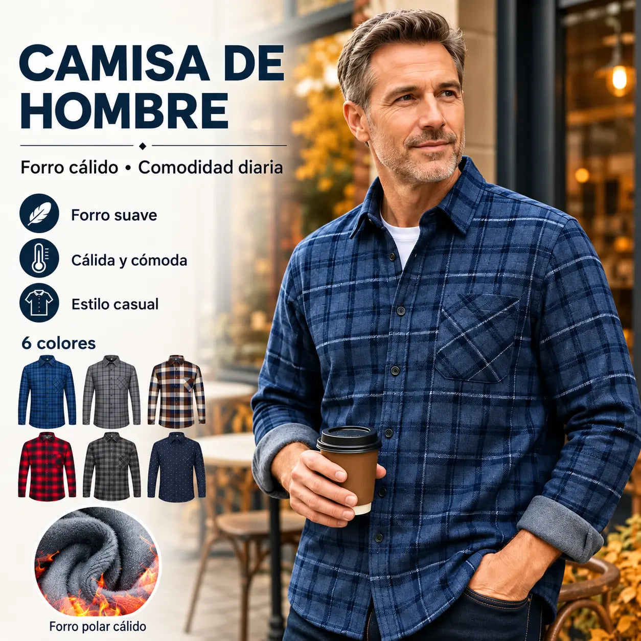 🔥【50% de descuento】 👔【L-5XL】Camisa cálida de manga larga