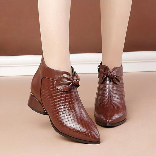 👠【35-40】Ghițe de damă cu talpă groasă, din piele, stil retro, toamna și iarna 2025