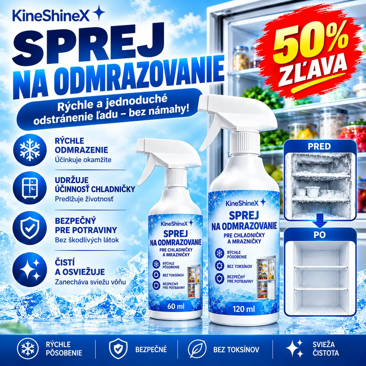 🔥【2 fľaše za 24 eur】❄️ Nový sprej na rozmrazovanie (verzia 2026) 🧡 Rýchlo odstraňuje námrazu z mrazničky