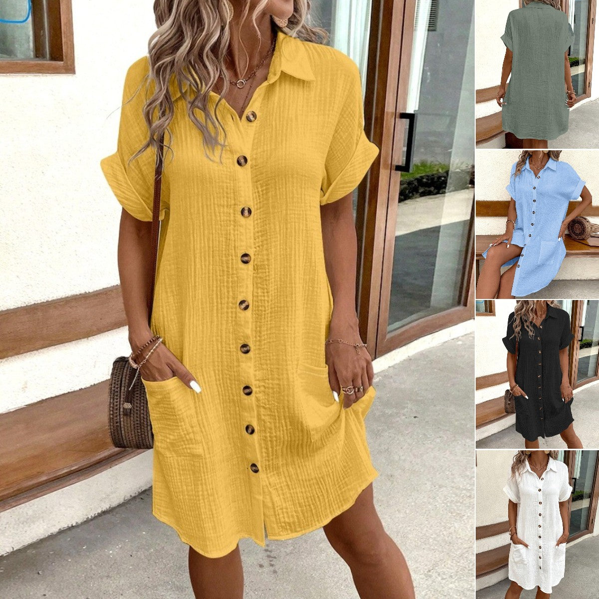 🎁💗【S-2XL】Rochie cu mânecă scurtă din bumbac 2025 și bumbac, ușoară și respirabilă 