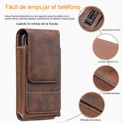 🔥 Funda para teléfono de piel auténtica con clip para cinturón – cierre magnético, resistente y duradera, con ranuras internas para tarjetas.