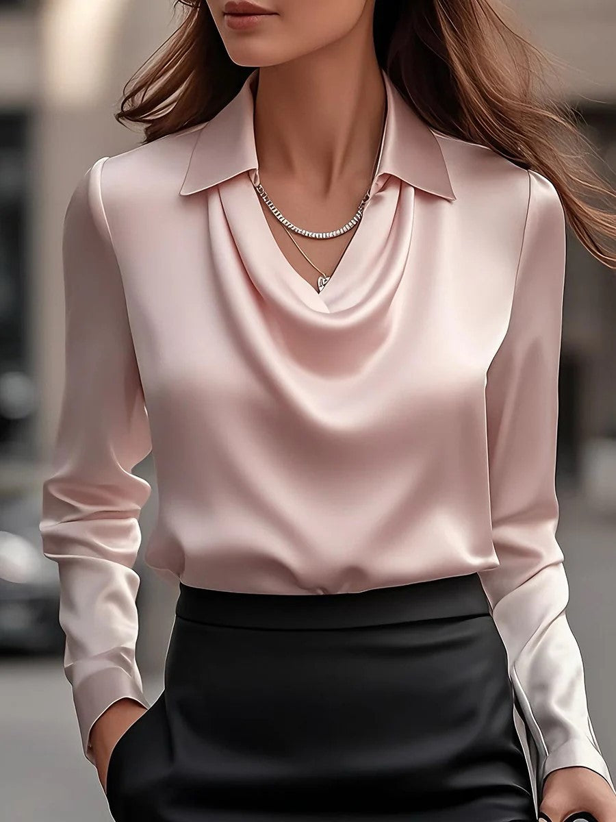 🔥【Nueva moda 2026】✨Camisa de solapa estampada de color sólido para mujer