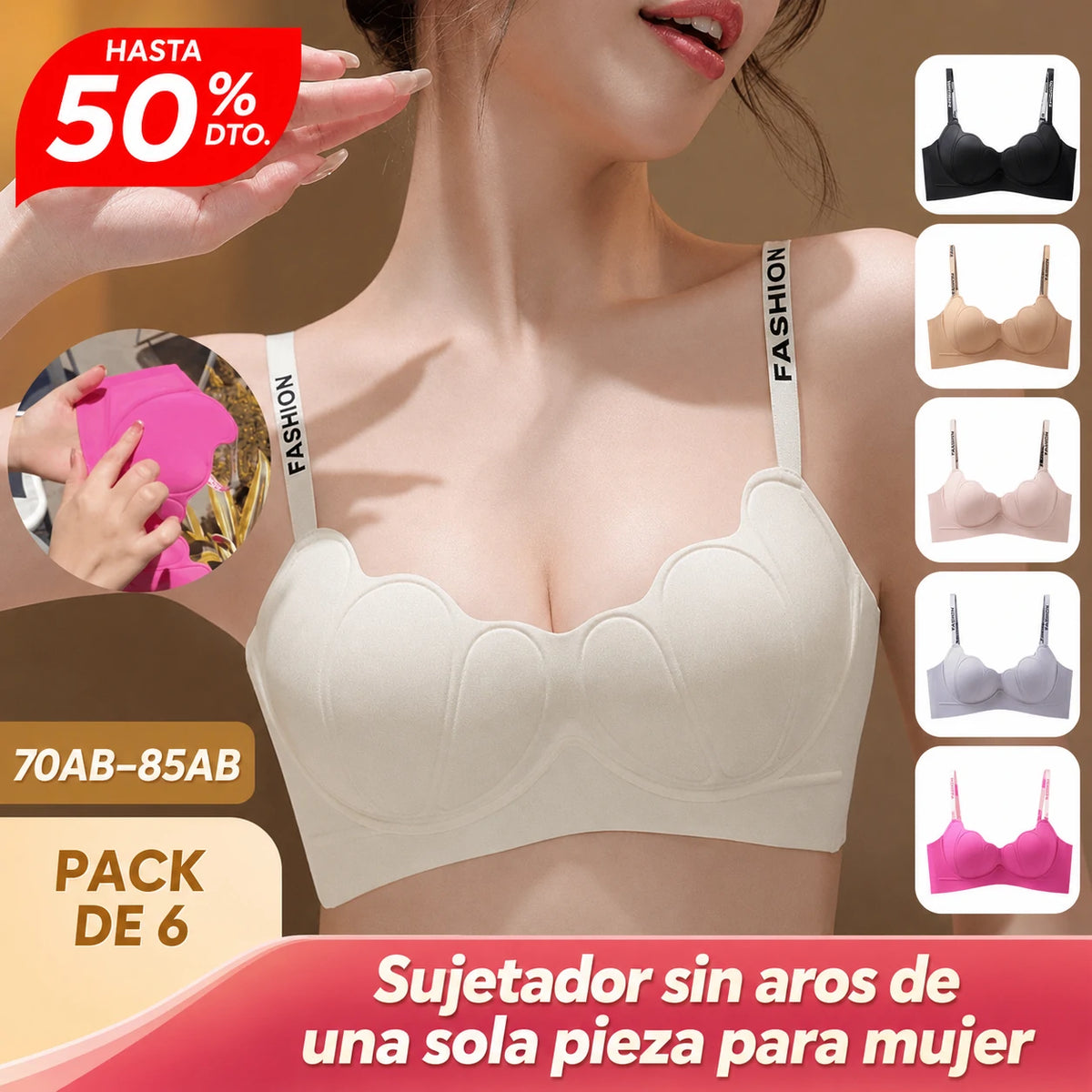 😍【Pack de 3】Sujetador sin aros para mujer, cómodo y sin costuras ❤️【40-85 kg】