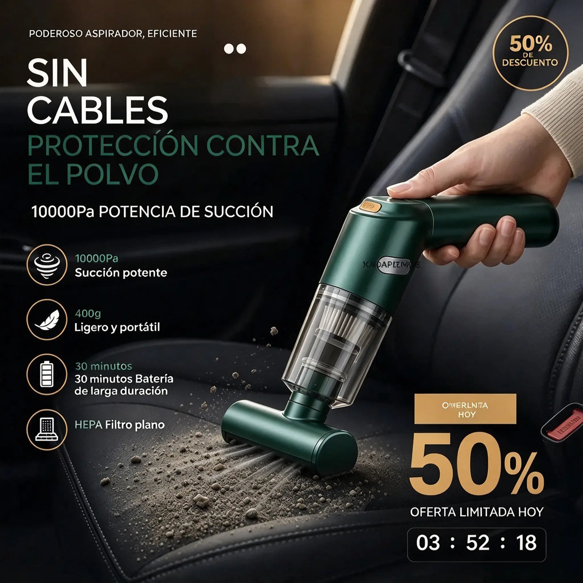 🚗✨ Potente aspiradora inalámbrica para coche – Compacta, sin cables y potente