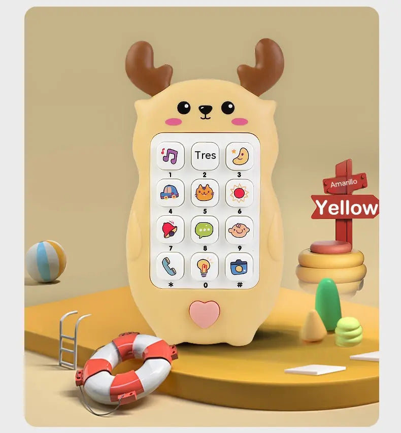 🎁2 piezas 28 euro🎨 Teléfono de juguete para bebés con diseño de ciervo: smartphone de simulación educativo bilingüe con música y cuentos para niños pequeños.