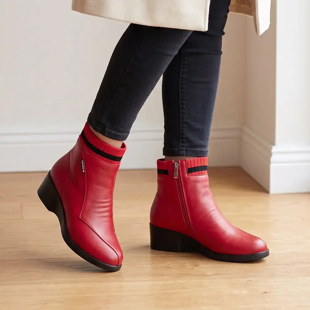 【35-41】Botines de cuero para mujer, botas de invierno forradas de felpa, calzado para personas mayores, botas con suela blanda para madres