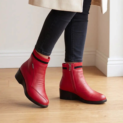 【35-41】Botines de cuero para mujer, botas de invierno forradas de felpa, calzado para personas mayores, botas con suela blanda para madres