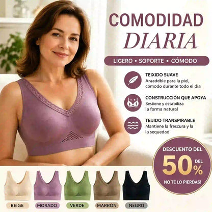 😍🧊[Paquete de 3] ❤️Talla grande 40-120 kg✨Sujetador de encaje sin aros para mujer, alta sujeción