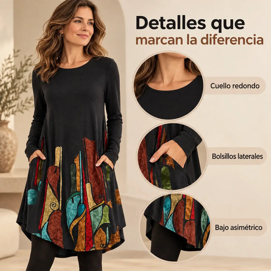 🔥【S-5XL】Vestido de otoño e invierno con estampado retro de estilo étnico