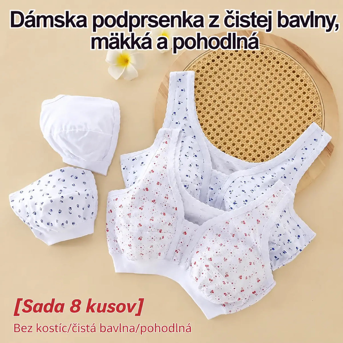 🎽Štvordielna súprava spodnej bielizne z čistej bavlny, pohodlná a priedušná – vhodná pre ženy stredného a staršieho veku, väčšie veľkosti.
